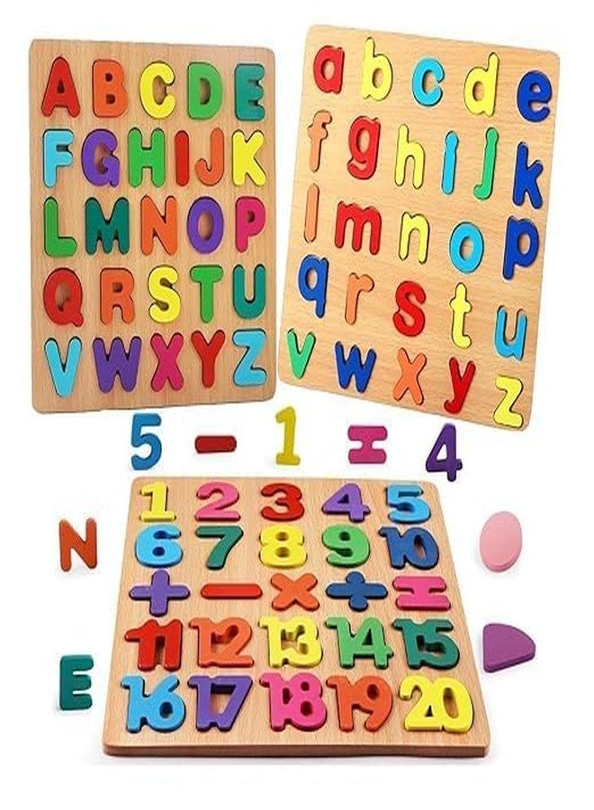 CAPSEA Colorful Wooden Puzzle 3 Set Capital Alphabets (ABCD), Numbers (1234) & Small Alphabet (ABCD) Learning Educational Board for Kids - Image 2